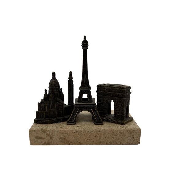 Paris Souvenir Eiffel Tower Figurine Marble Base Arc de Triomphe Le Sacre Coeur - Picture 2 of 8